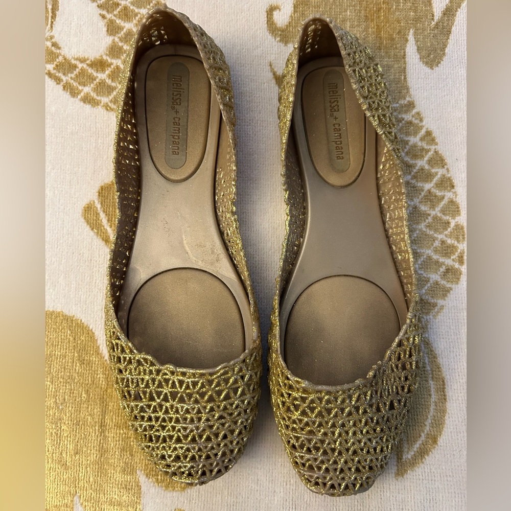 Women’s Melissa Campana Gold Sparkle Ballet Flats - Size 6